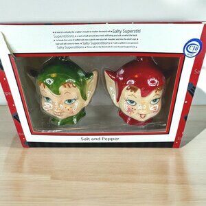 NEW Christmas Elf Salt and Pepper Shakers Original Box Dining Table